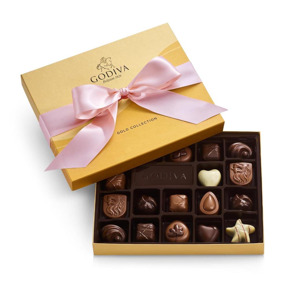 imageGodiva Gold Assorted Chocolate Gift Box Belgian Dark and Milk Chocolates with Pralins Ganaches amp Caramels Gourmet Gift for Birthdays Holidays Kosher 15 PcPink Ribbon