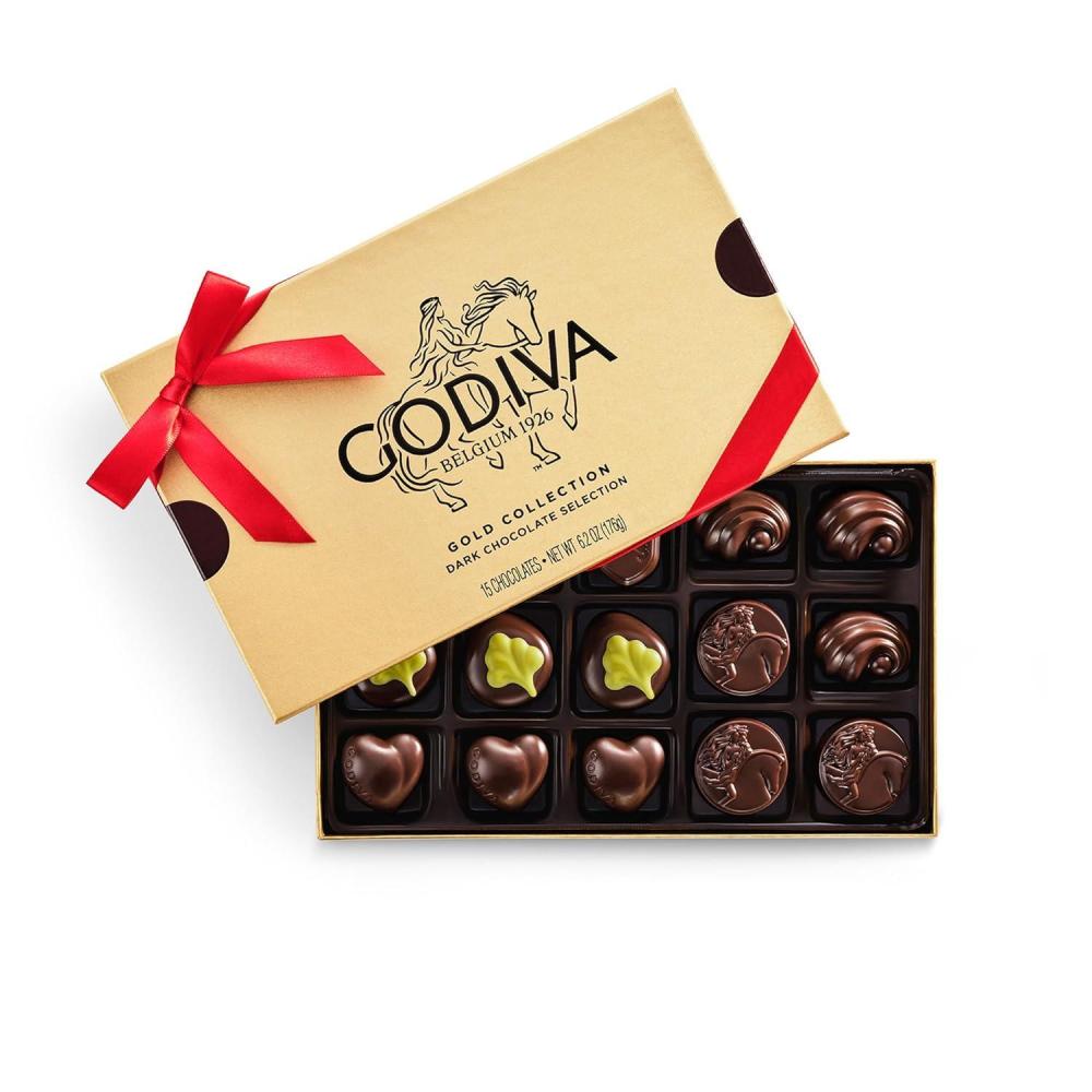 imageGodiva Red Ribbon Gold Assorted Chocolate Gift Box Belgian Dark and Milk Chocolates with Pralins Ganaches amp Caramels Gourmet Valentines Day Gift Kosher 8 PcRed Bow  Dark Chocolate