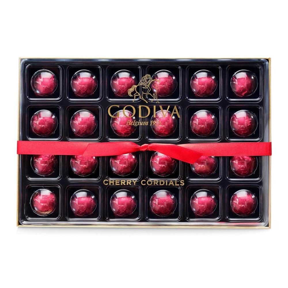 imageGodiva Red Ribbon Signature Truffle Gift Box Belgian Dark and Milk Chocolates with Ganache Centers Gourmet Valentines Day Gift Kosher 24 PcChocolate Covered Cherries