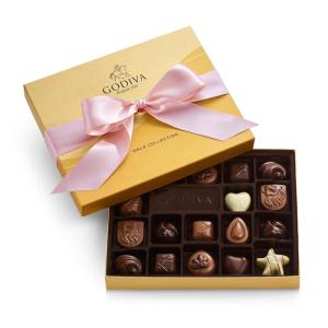 Godiva Gold Assorted Chocolate Gift Box, Belgian Dark and Milk Chocolates with Pralinés, Ganaches & Caramels, Gourmet Gift for Birthdays, Holidays, Kosher, 15 Pc(Pink Ribbon)