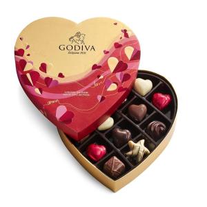 Godiva Gold Heart Belgian Chocolate Box, Assorted Chocolates with Ganache and Pralinés, Elegant Valentine’s Day Gift for Her, 9 Pc(Chocolate)