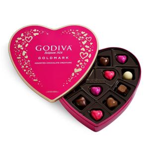 Godiva Goldmark Heart Chocolate Box, Assorted Milk, White and Dark Chocolates, Elegant Valentine’s Day Gift Tin, 14 Pc(Assorted Chcocolate)