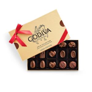 Godiva Red Ribbon Gold Milk Chocolate Gift Box, Belgian Milk Chocolates with Ganaches, Pralinés & Caramels, Gourmet Valentine’s Day Gift, Kosher, 15 Pc(Red Bow – Milk Chocolate)