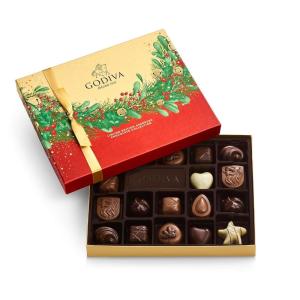 Godiva Green Bow Gold Assorted Chocolate Gift Box, Belgian Dark and Milk Chocolates with Pralinés, Ganaches & Caramels, Gourmet Holiday Gift, Kosher, 15 Pc(Festive Garland)