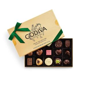 Godiva Green Bow Gold Assorted Chocolate Gift Box, Belgian Dark and Milk Chocolates with Pralinés, Ganaches & Caramels, Gourmet Holiday Gift, Kosher, 15 Pc(Green Bow – Assorted)