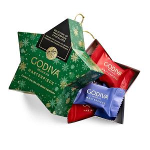 Godiva Holiday Masterpiece Gift Tin, Assorted Milk & Dark Chocolates with Ganache and Caramel, Gourmet Christmas Gift, Kosher & Halal, 50 Pc(Masterpiece Star)