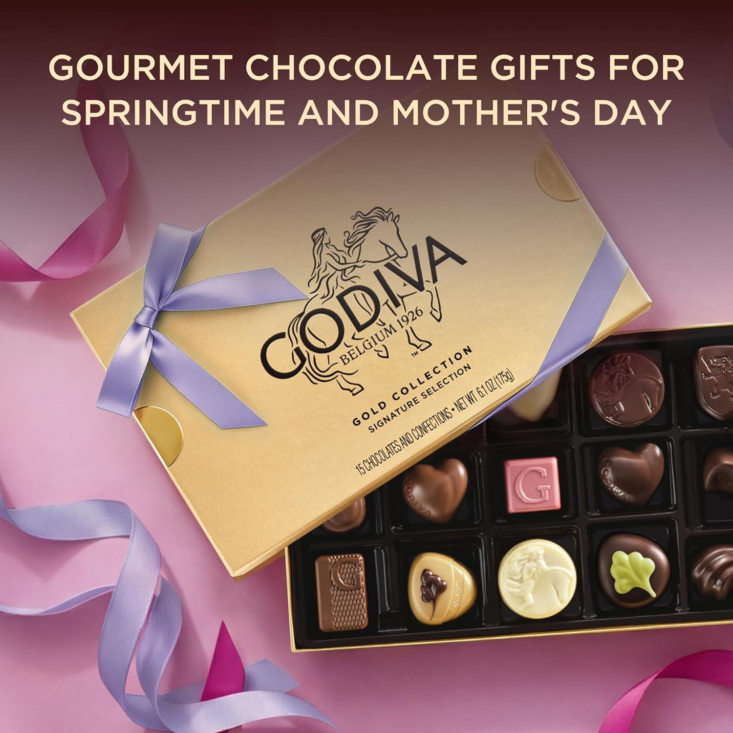 imageGodiva Gold Assorted Chocolate Gift Box Belgian Dark amp Milk Chocolates with Pralins Ganaches amp Caramels Gourmet Gift for Mothers Day Kosher Iris Ribbon 30 Pc30 Pieces