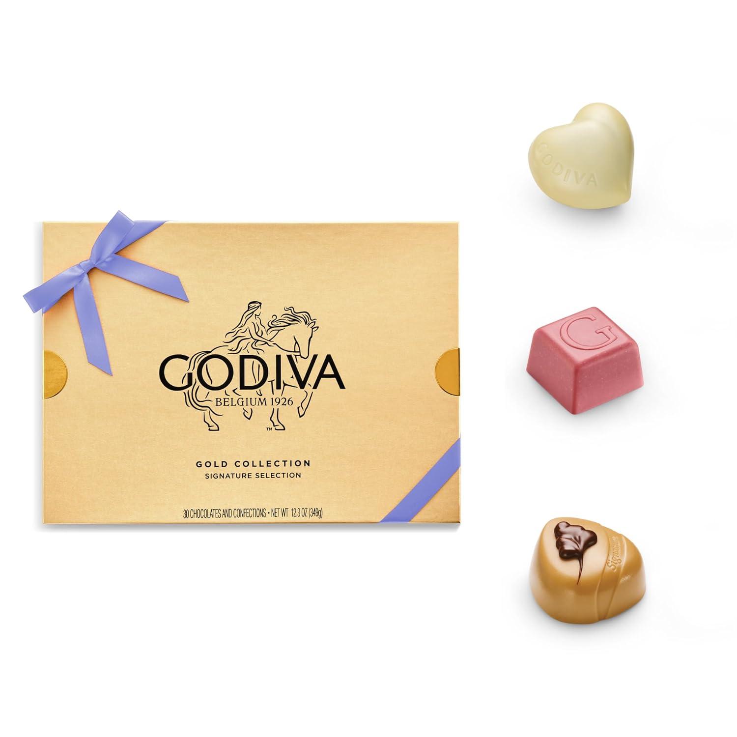 imageGodiva Gold Assorted Chocolate Gift Box Belgian Dark amp Milk Chocolates with Pralins Ganaches amp Caramels Gourmet Gift for Mothers Day Kosher Iris Ribbon 30 Pc30 Pieces