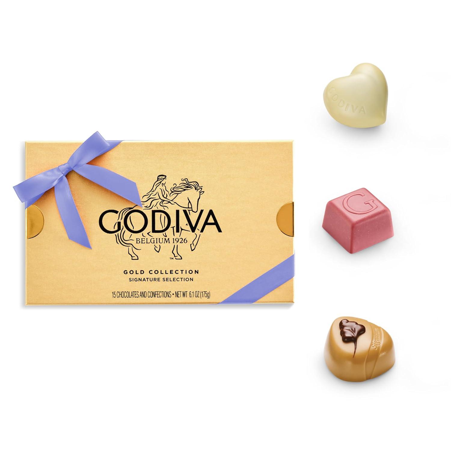 imageGodiva Gold Assorted Chocolate Gift Box Belgian Dark amp Milk Chocolates with Pralins Ganaches amp Caramels Gourmet Gift for Mothers Day Kosher Iris Ribbon 30 Pc15 Pieces