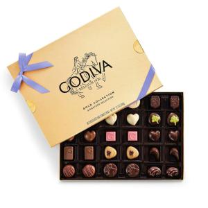 Godiva Gold Assorted Chocolate Gift Box, Belgian Dark & Milk Chocolates with Pralinés, Ganaches & Caramels, Gourmet Gift for Mother’s Day, Kosher, Iris Ribbon, 30 Pc(30 Pieces)