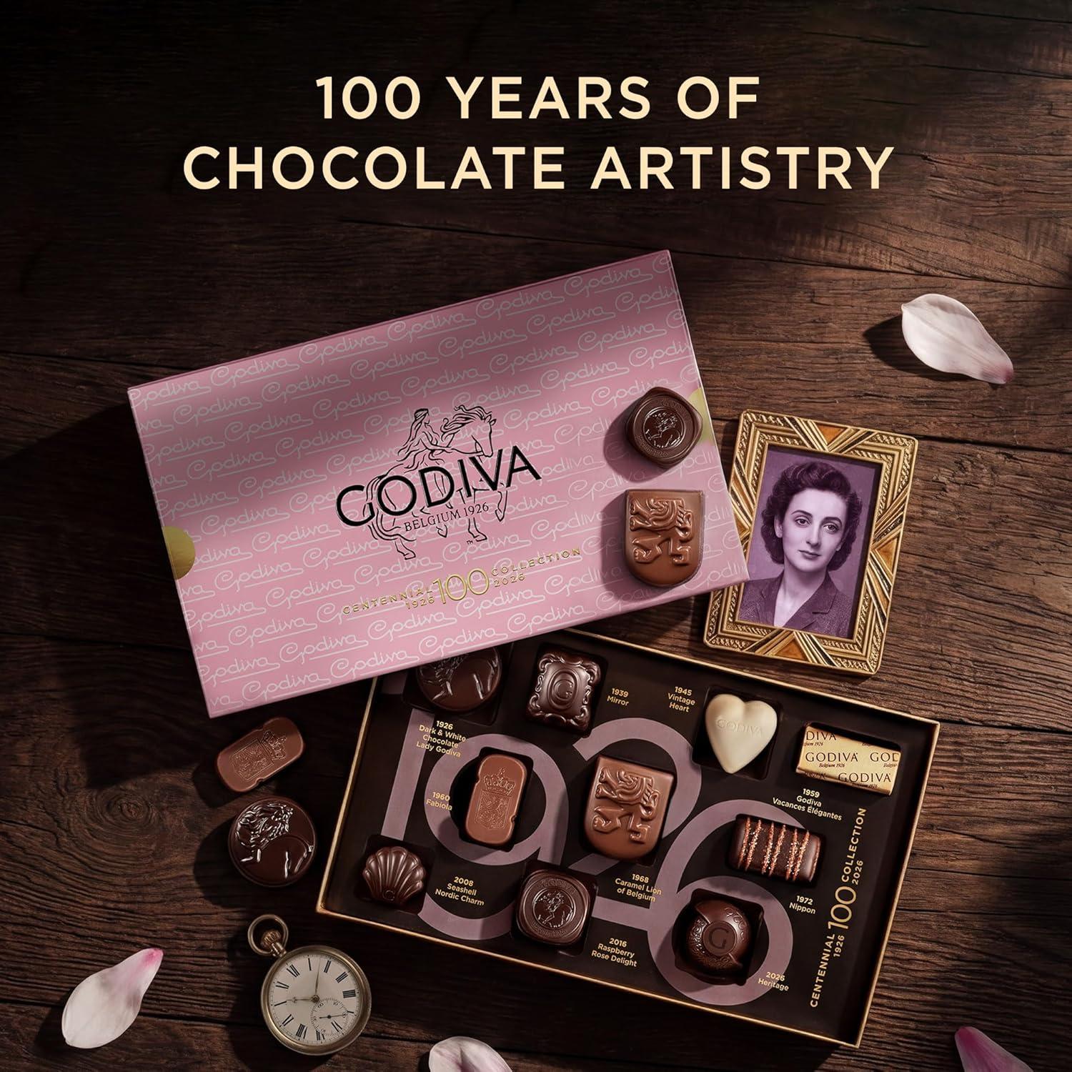 imageGodiva Centennial Collection Chocolate Gift Box Limited Edition Belgian Dark amp Milk Chocolates Assortment 100th Anniversary Vintage Design Kosher 10 Pc