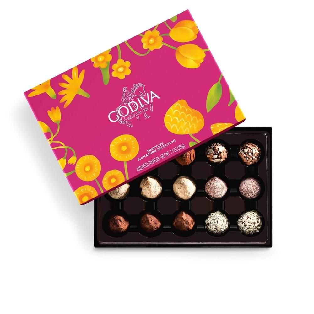 imageGodiva Signature Truffles Limited Edition Spring Gift Box Belgian Dark amp Milk Chocolates with Ganache Centers Gourmet Mothers Day Chocolate Gifts Kosher 15 Pc15 Pieces