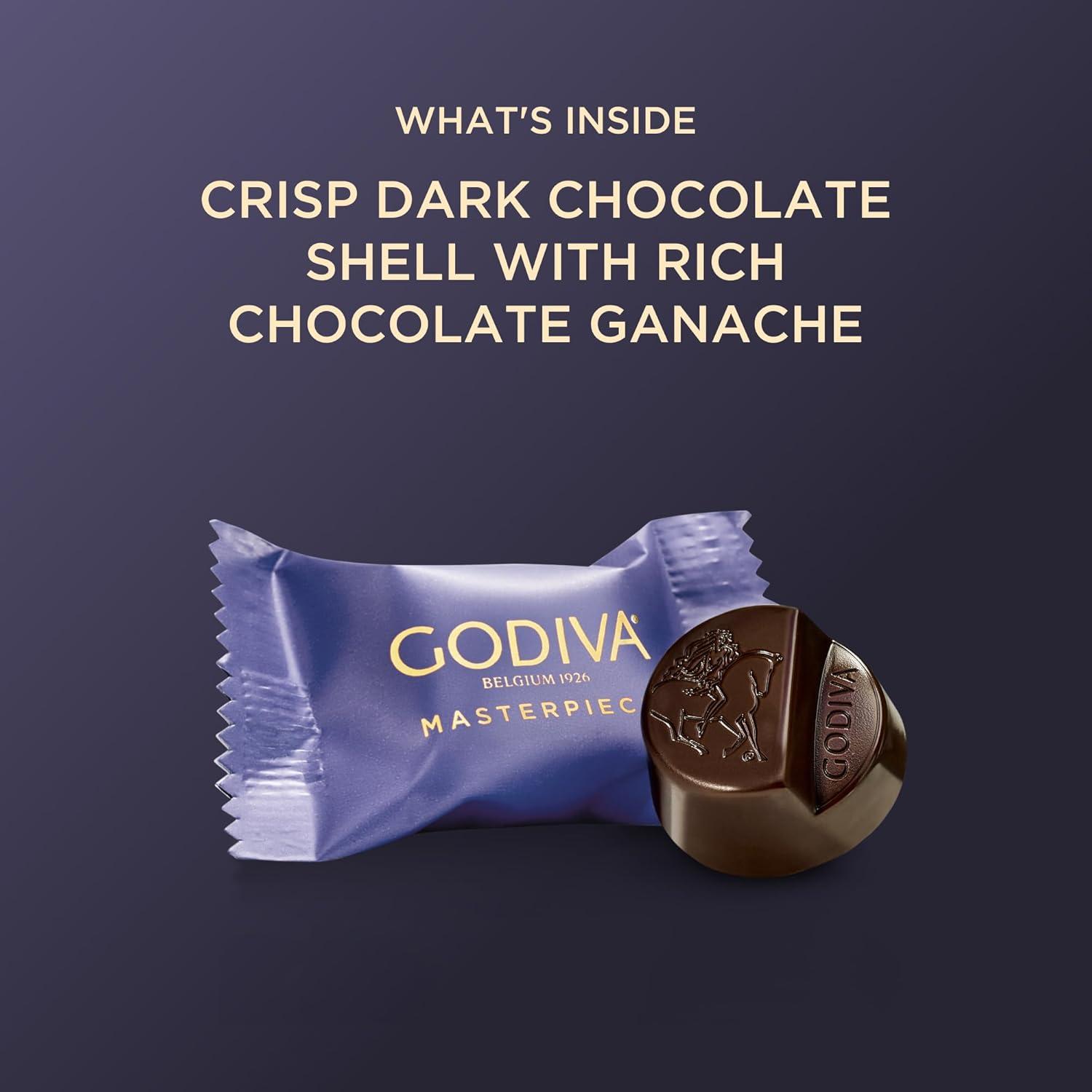 imageGodiva Masterpiece Dark Chocolate Bags Individually Wrapped with Caramel Center Gourmet Gift for Birthday Holiday Kosher Halal 4oz Pack of 6Dark Chocolate Ganache