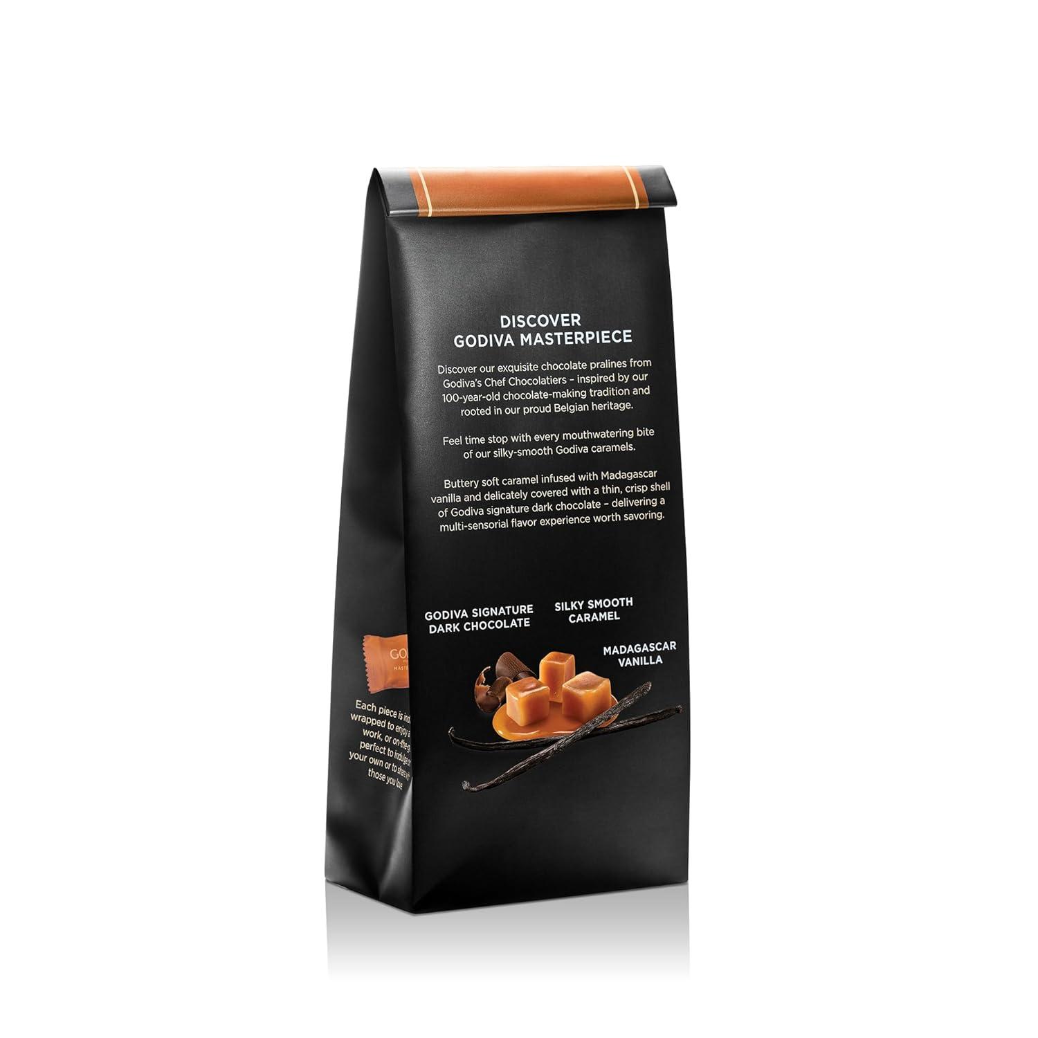 imageGodiva Masterpiece Dark Chocolate Bags Individually Wrapped with Caramel Center Gourmet Gift for Birthday Holiday Kosher Halal 4oz Pack of 6Dark Chocolate Caramel