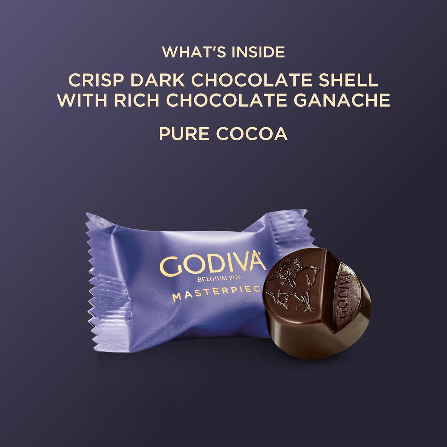 imageGodiva Masterpiece Dark Chocolate Bags Individually Wrapped with Caramel Center Gourmet Gift for Birthday Holiday Kosher Halal 4oz Pack of 6Dark Chocolate Ganache