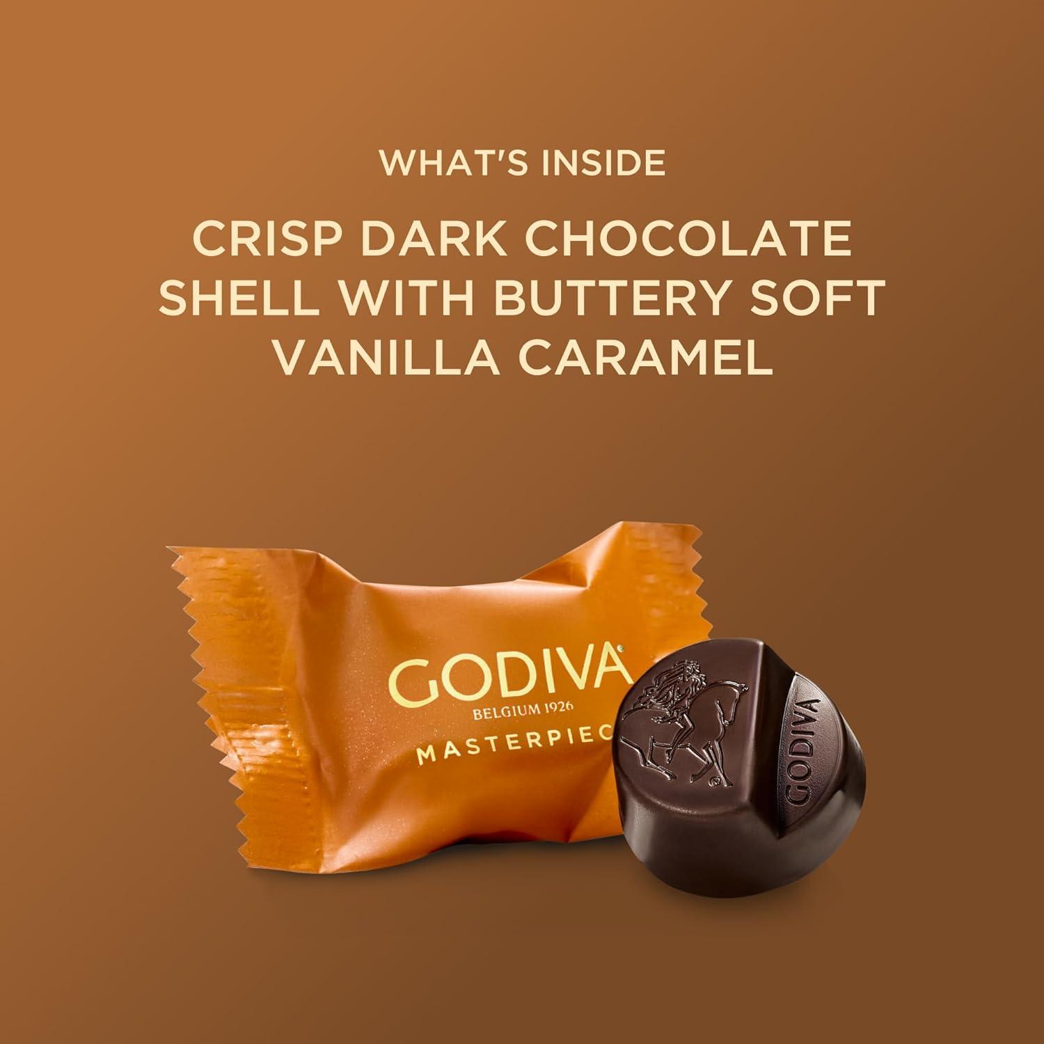imageGodiva Masterpiece Dark Chocolate Bags Individually Wrapped with Caramel Center Gourmet Gift for Birthday Holiday Kosher Halal 4oz Pack of 6Dark Chocolate Caramel