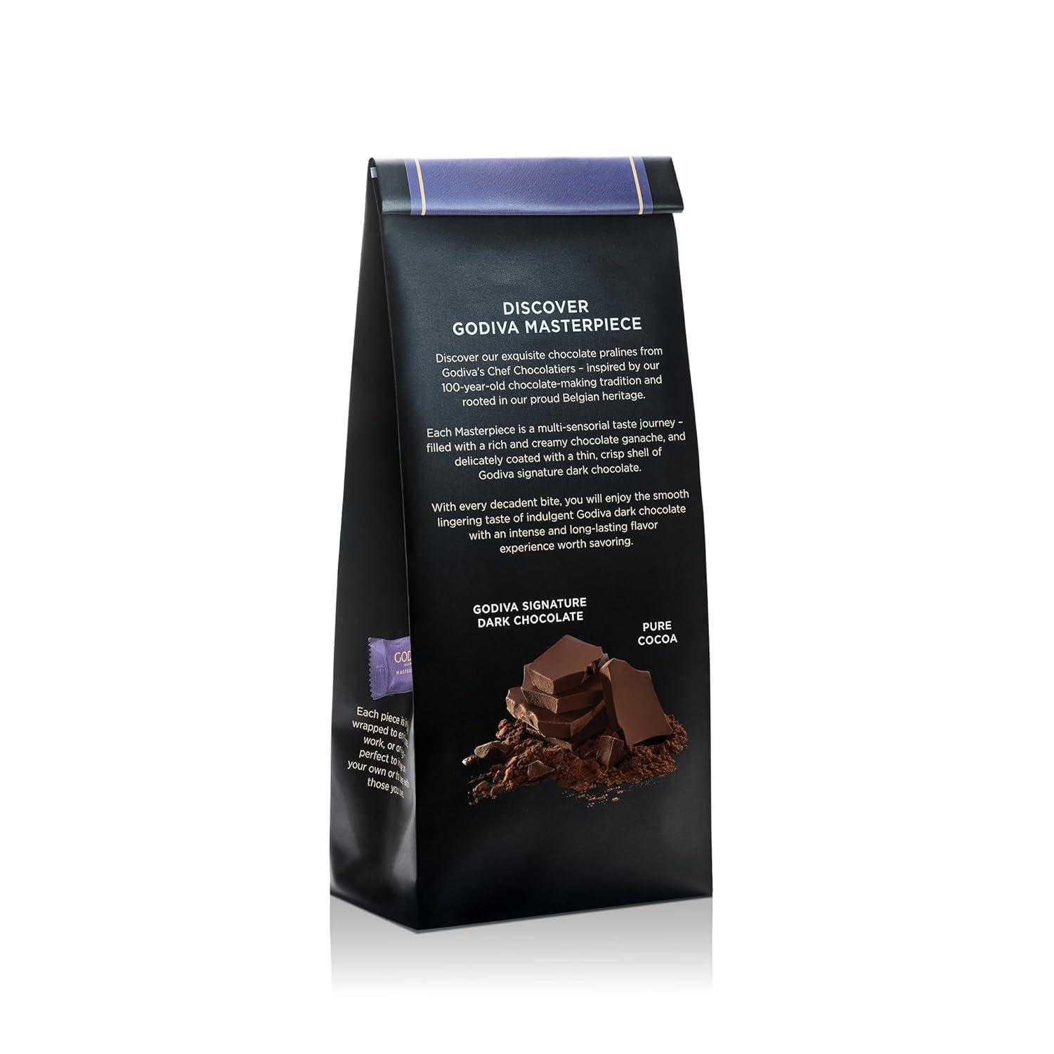 imageGodiva Masterpiece Dark Chocolate Bags Individually Wrapped with Caramel Center Gourmet Gift for Birthday Holiday Kosher Halal 4oz Pack of 6Dark Chocolate Ganache