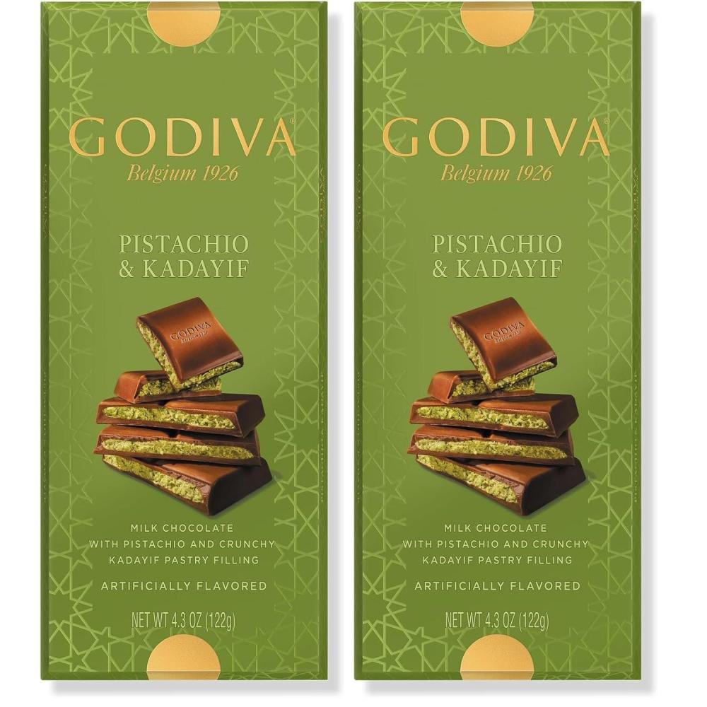 imageGodiva Dubai Style Milk Chocolate Bar Gourmet Chocolate with Creamy Pistachio Filling amp Crispy Kadayif Premium Chocolate Gift for Mothers Day 122g Pack of 2Milk Chocolate