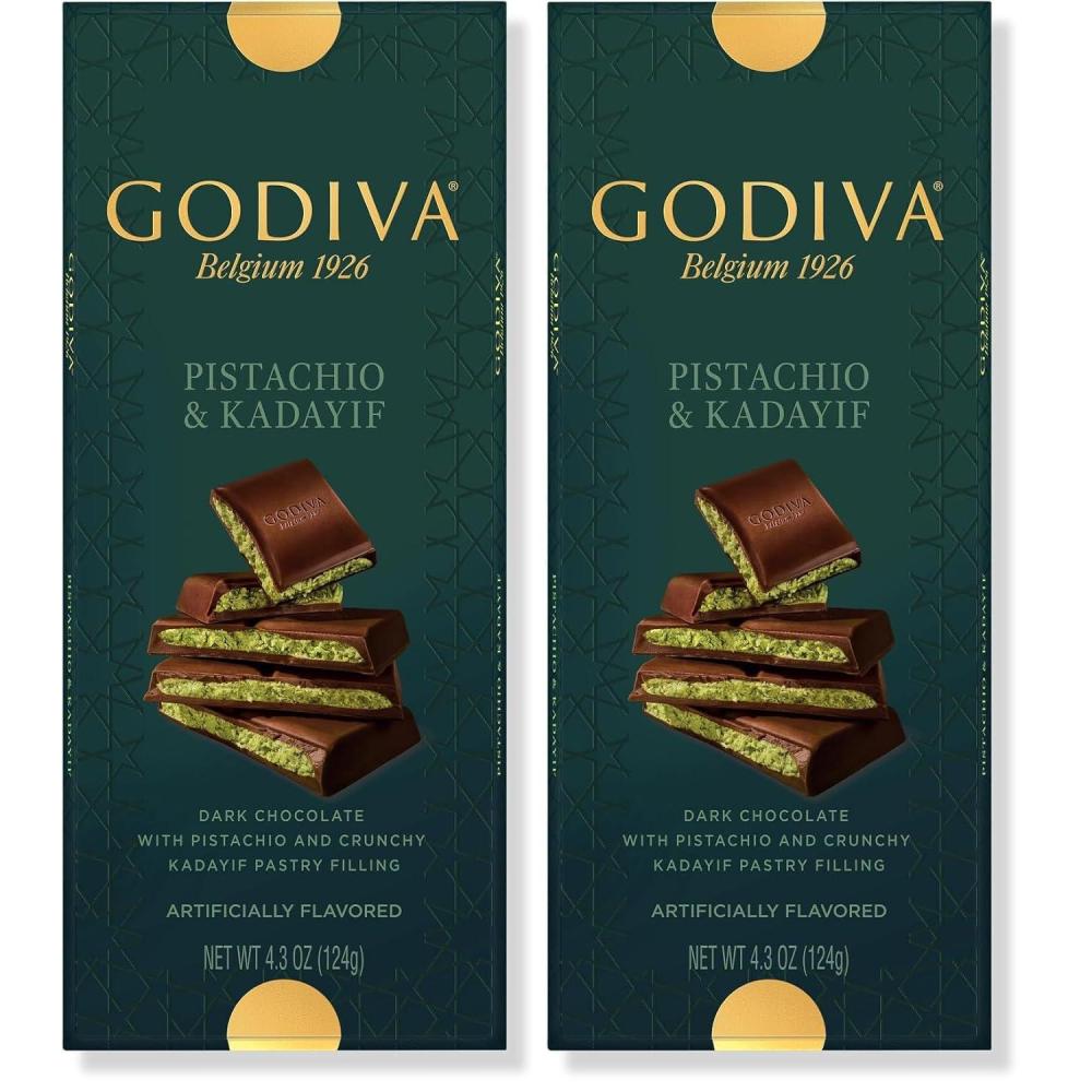 imageGodiva Dubai Style Milk Chocolate Bar Gourmet Chocolate with Creamy Pistachio Filling amp Crispy Kadayif Premium Chocolate Gift for Mothers Day 122g Pack of 2Dark Chocolate