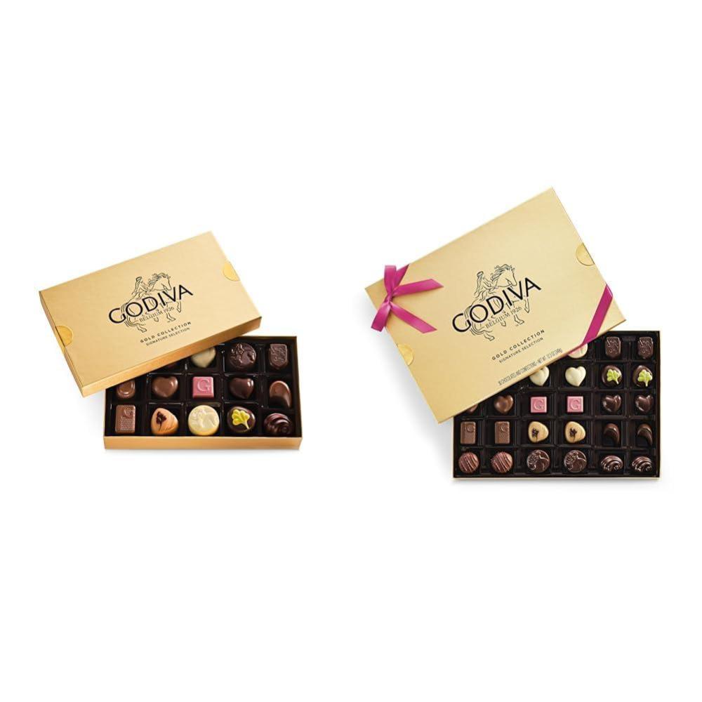 imageGodiva Gold Assorted Chocolate Gift Box 15 Pc Gold Assorted Chocolate Gift Box Azelea Pink Ribbon 30 Pc Mothers Day Bundle