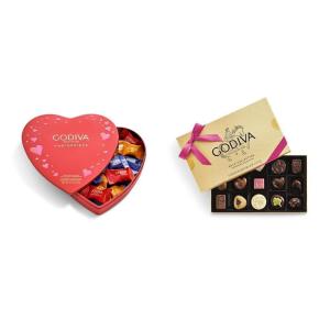 Godiva Chocolate Assorted Masterpiece Heart Tin, 20 Pc + Gold Assorted Chocolate Gift Box, Azalea Pink Ribbon, 15 Pc Mother’s Day Bundle